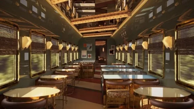 Ambientación entre las décadas de 1960 y 1970 en el vagón comedor