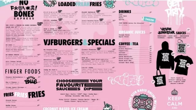La carta de Vegan Junk Food Bar Barcelona.