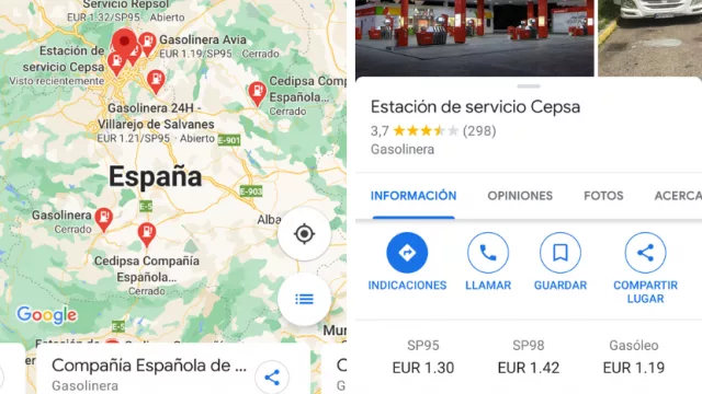 Google Maps empieza a mostrar el precio de las gasolineras (la función por fin llega a España)